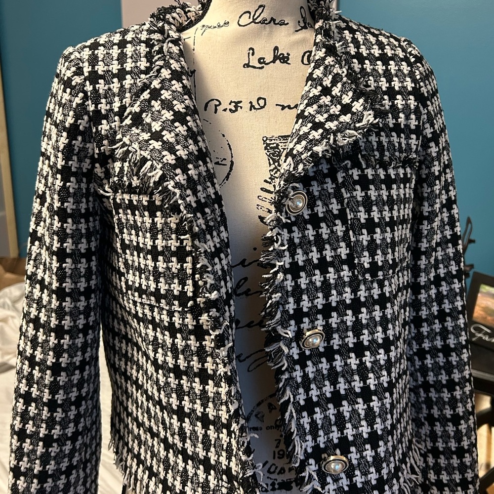 Joie Black & White Houndstooth Tweed Blazer
